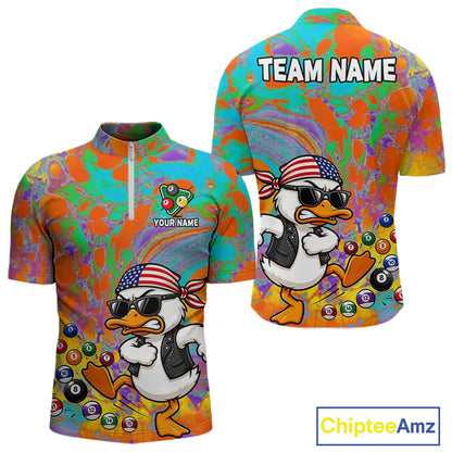 Colorful Splatter Duck Men's Quarter-Zip Pool Shirt, Funny Duck League Jersey