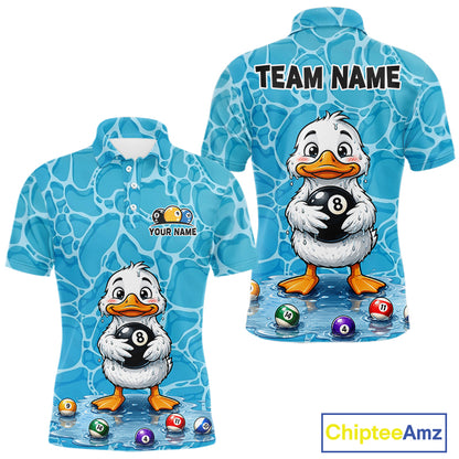 Funny Blue Wet Duck Men's Billiard Polo Shirt, Personalized Pool League Jersey
