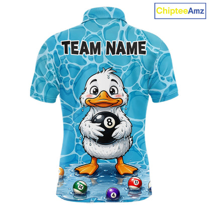 Funny Blue Wet Duck Men's Billiard Polo Shirt, Personalized Pool League Jersey