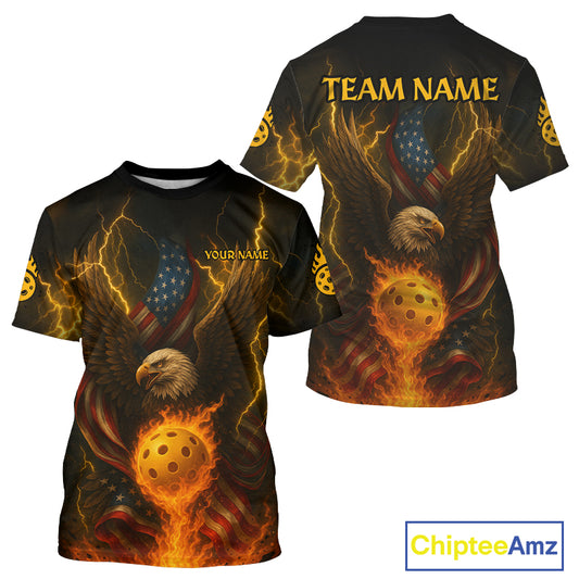 Custom Flame Eagle Patriotic Pickleball Ball T-Shirt For Men Pickleball Team Jerseys NYN1300