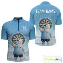 Load image into Gallery viewer, Custom Funny Polar Bear Plays Ice Dart Arrow Darts Quarter-Zip Shirt For Men, Dart Team Jerseys NYN1819