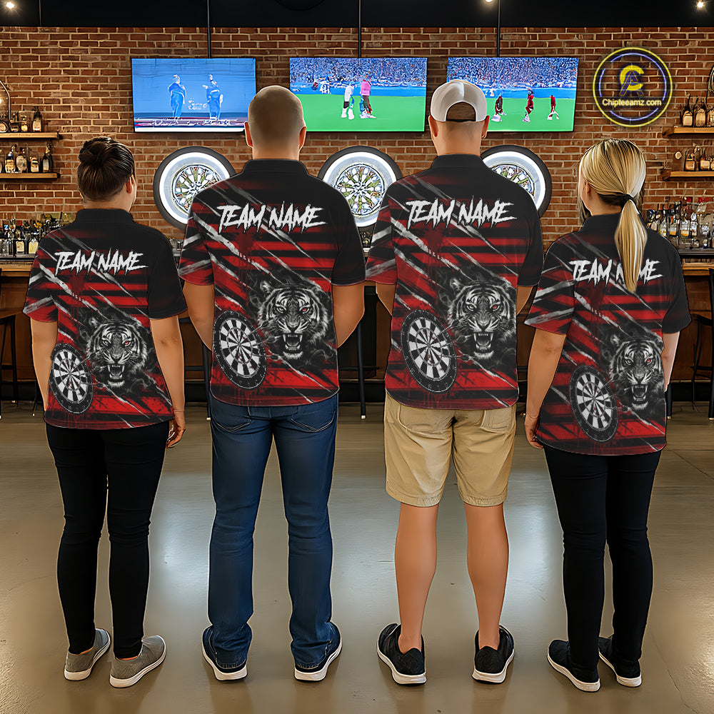 Red Grunge Grey Smoke Tiger Dartboard Custom Dart Quarter-Zip Shirt Women Dart League Jerseys NYN2087