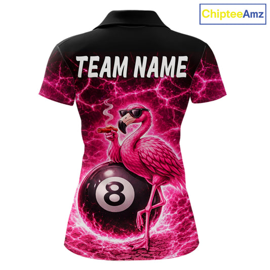 Thunder Pink Funny Flamingo Smokes Pool 8 Ball Women Billiard Shirt Custom Ball Billiard Team Attire NYN2612