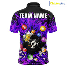 Load image into Gallery viewer, Purple Splatter Paint Pool 8 Ball Billiard Shirt For Men Custom Funny Beer 8 Ball Billiard Attire NYN2615