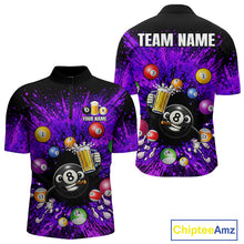 Load image into Gallery viewer, Purple Splatter Paint Pool 8 Ball Billiard Shirt For Men Custom Funny Beer 8 Ball Billiard Attire NYN2615