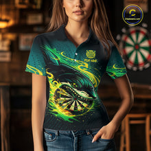 Load image into Gallery viewer, Green Splatter Paint Shark Dartboard &amp; Arrow Men Darts Polo Shirt Custom Darts Team Jersey NYN2616