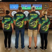 Load image into Gallery viewer, Green Splatter Paint Shark Dartboard &amp; Arrow Men Darts Polo Shirt Custom Darts Team Jersey NYN2616