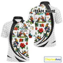 Load image into Gallery viewer, Tropical White And Black Golf Ball Polo Golf Shirts For Men Custom Parrot Golf Team Attire NYN3175