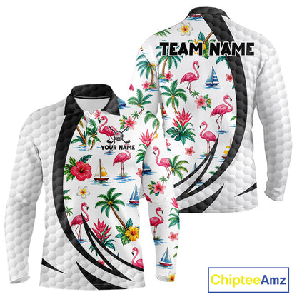 Tropical White And Black Golf Ball Polo Golf Shirts For Men Custom Flamingo Golf Team Attire NYN3176