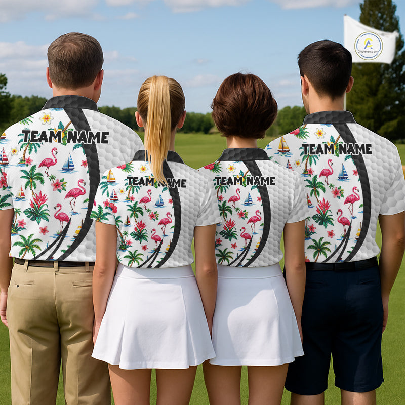 Tropical White And Black Golf Ball Polo Golf Shirts For Men Custom Flamingo Golf Team Attire NYN3176