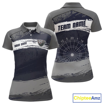Grey Modern Grunge Dartboard Women's Darts Shirt - Custom Name For Dart Players NYN0413