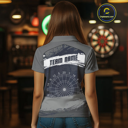 Grey Modern Grunge Dartboard Women's Darts Shirt - Custom Name For Dart Players NYN0413