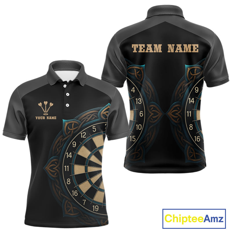 Vintage Blue Gold Celtic Dartboard Men's Darts Shirt - Custom Name For Players NYN0424