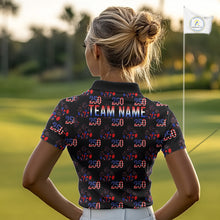 Load image into Gallery viewer, USA Anniversary Womens Golf Polo Shirt Custom Golf Pattern Patriotic Golf Tops |Black NYN3389
