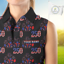 Load image into Gallery viewer, USA 250th anniversary womens golf sleeveless polo shirt patriotic black golf top