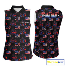 Load image into Gallery viewer, USA 250th anniversary womens golf sleeveless polo shirt patriotic black golf top