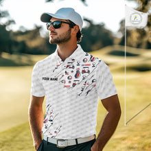 Load image into Gallery viewer, USA Anniversary Mens Golf Polo Shirt Custom White Golf Ball Pattern Patriotic Golf Tops NYN3392