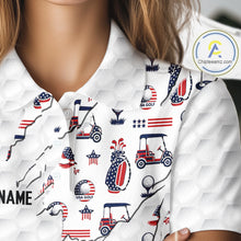 Load image into Gallery viewer, USA Anniversary Womens Golf Polo Shirt Custom White Golf Ball Pattern Patriotic Golf Tops NYN3392