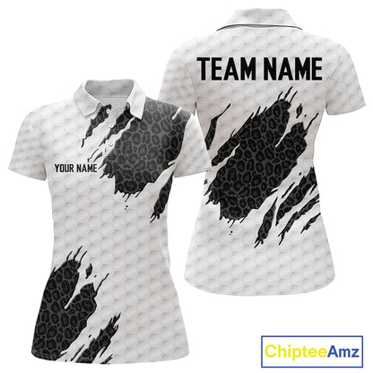 Black leopard womens golf polo shirt white golf ball golf outfit