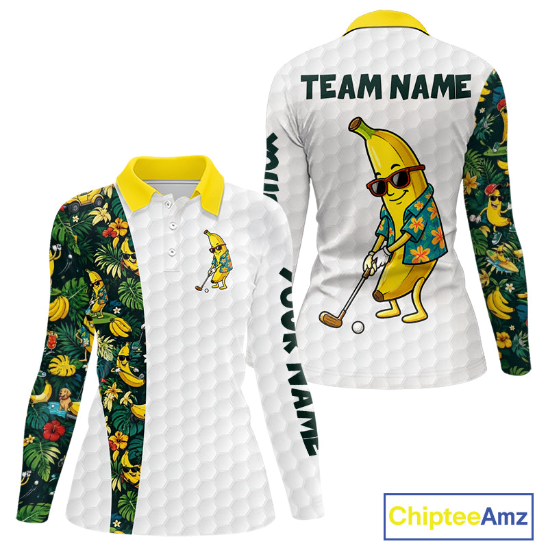 Custom Banaba Golfer Golf Ball Team Attire Tropical Monstera Golf Polo Golf Shirts For Women NYN3178