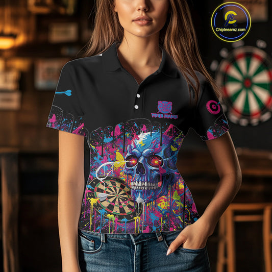 Custom Butterfly Skull Splatter Dartboard Women Darts Polo Shirt Colorful Dart Jerseys NYN1830