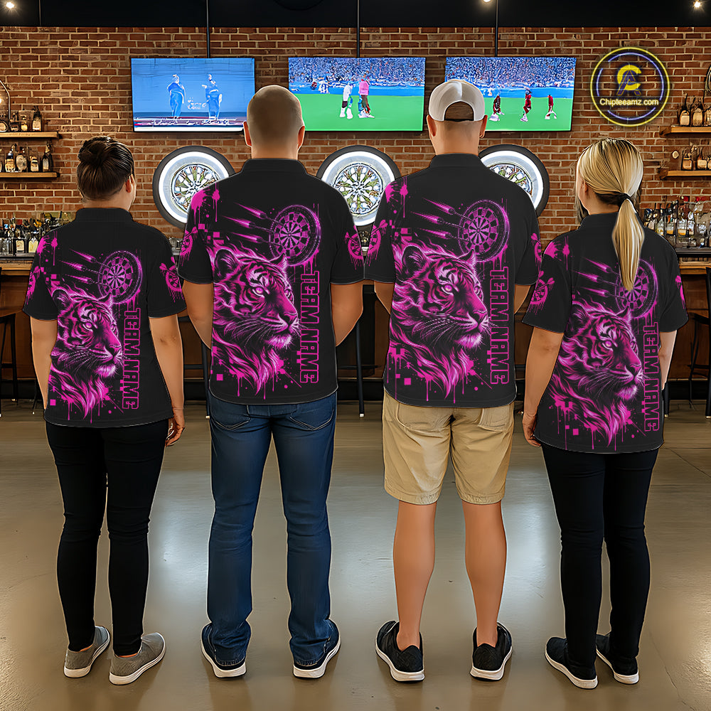 Pink Neon Tiger Lightning Dartboard Men Dart 1/4-Zip Shirts Custom Name & Team Dart Jerseys NYN2098