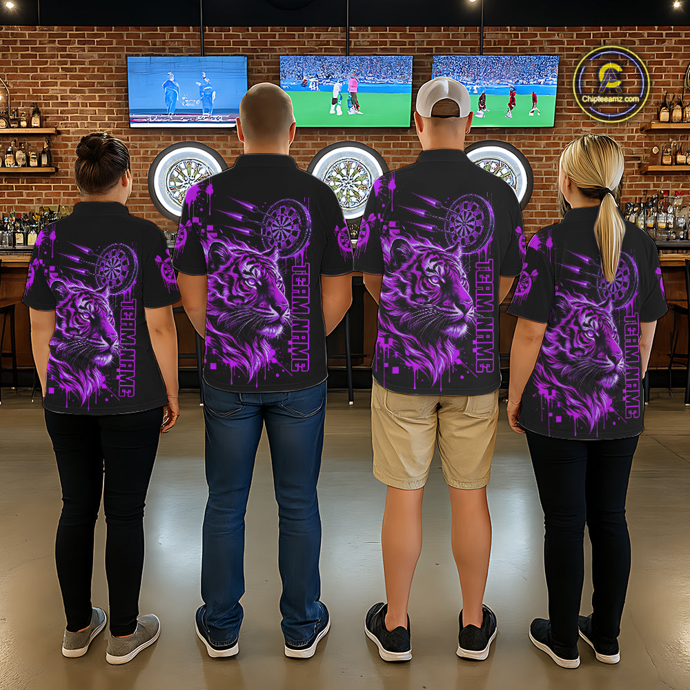 Purple Neon Tiger Lightning Dartboard Women Dart 1/4-Zip Shirts Custom Name & Team Dart Jerseys NYN2099