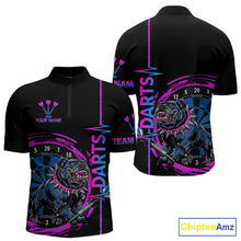 Load image into Gallery viewer, Custom Blue And Pink Darts Funny Bulldog Dart Shirts 1/4-Zip For Men Dart League Jerseys NYN2108