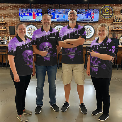 Custom Holographic Purple Skull Darts Shirt Polo For Women Light Skull Dart League Jerseys NYN2109