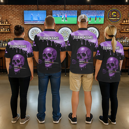 Custom Holographic Purple Skull Darts Shirt Polo For Women Light Skull Dart League Jerseys NYN2109