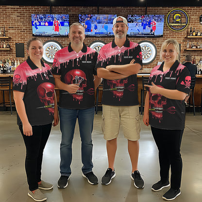 Custom Holographic Red Skull Darts Shirt Polo For Men Light Skull Dart League Jerseys NYN2110