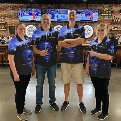 Custom Holographic Blue Skull Darts Shirt 1/4-Zip For Men Light Skull Dart League Jerseys NYN2111