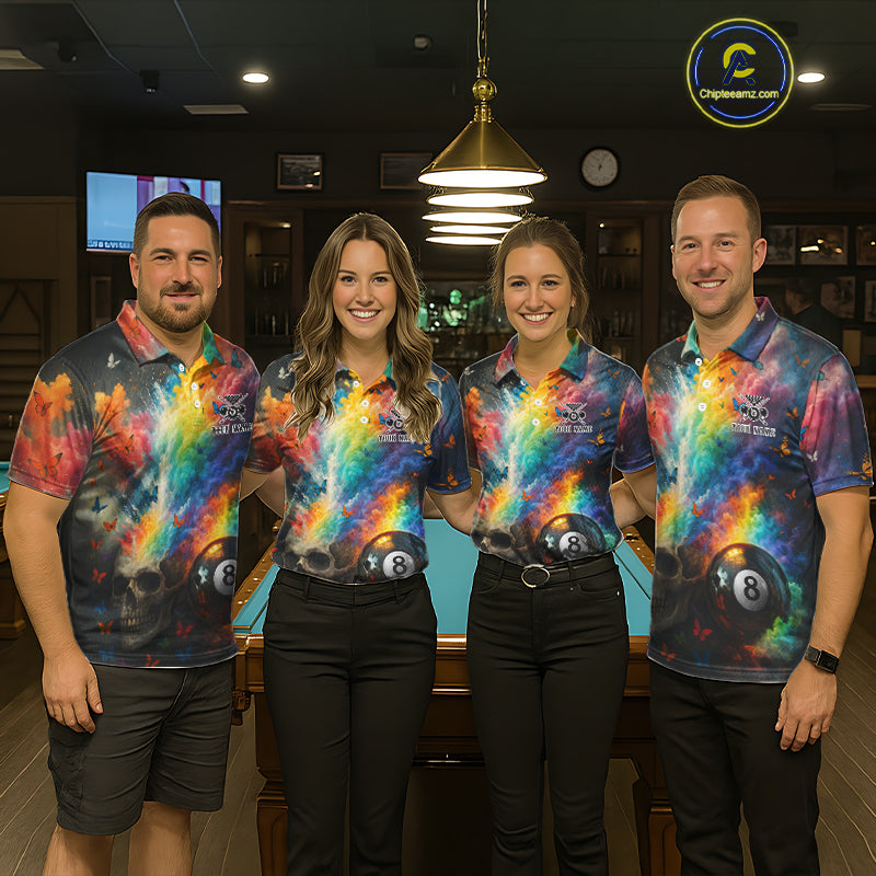 Custom Colorful Smoke 8 Ball Women's Billiard Shirts Personalized Skull Billiard Team Attire NYN2331
