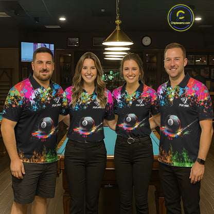 Colorful Paint & Flame 8 Ball Billiard Shirt For Women Personalized Cue Billiard Team Shirt NYN2334