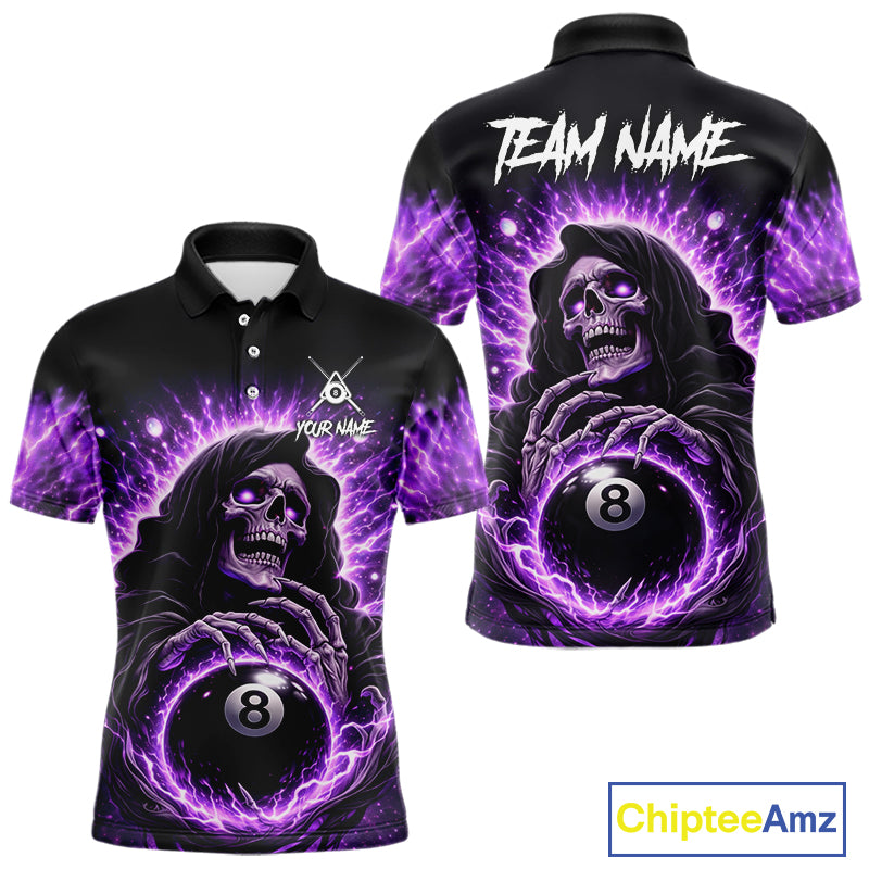 Lightning Purple Scary Grim Reaper Pool 8 Ball Men Billiard Shirt Custom Ball Billiard Team Attire NYN2624