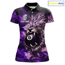 Load image into Gallery viewer, Purple Smokes Lion Paint Pool 8 Ball Women Billiard Polo &amp; 1/4-Zip Shirt Custom Billiard Team Attire NYN2626
