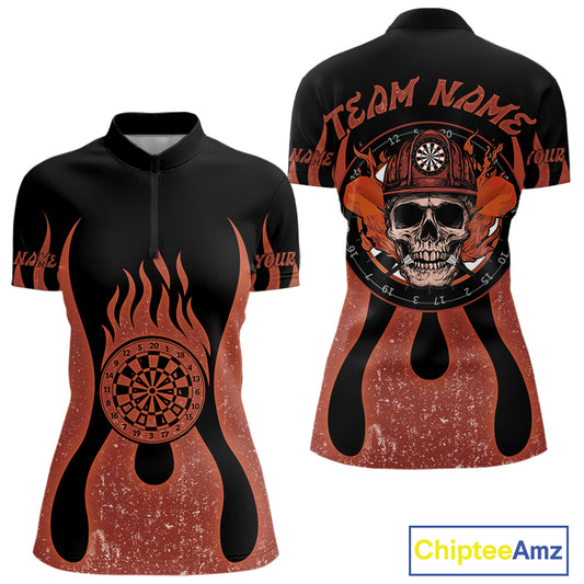Skull Firefighter Orange-Black Custom Flame Dart Shirt For Women, Dart Team Jerseys NYN0229