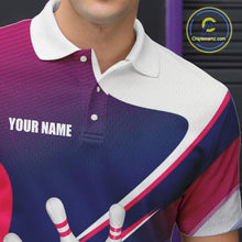 Load image into Gallery viewer, White, Blue And Pink Bowling Ball &amp; Pins Shirt For Men Custom Polo Quarter-Zip Bowling Team Jersey NYN3673