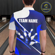Load image into Gallery viewer, White And Blue Bowling Ball &amp; Pins Shirt For Men Custom Polo Quarter-Zip Bowling Team Jersey NYN3674
