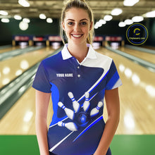 Load image into Gallery viewer, White And Blue Bowling Ball &amp; Pins Shirt For Women Custom Polo Quarter-Zip Bowling Team Jersey NYN3674