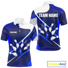 Load image into Gallery viewer, White And Blue Bowling Ball &amp; Pins Shirt For Men Custom Polo Quarter-Zip Bowling Team Jersey NYN3674
