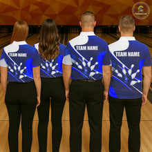 Load image into Gallery viewer, White And Blue Bowling Ball &amp; Pins Shirt For Women Custom Polo Quarter-Zip Bowling Team Jersey NYN3674