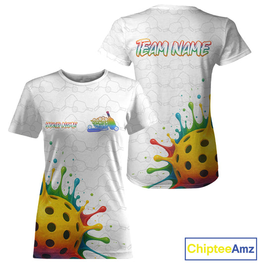 Women's Splashed Color Pickleball T-Shirt Custom Yellow 3D Pickleball Tournament Jerseys NYN0915