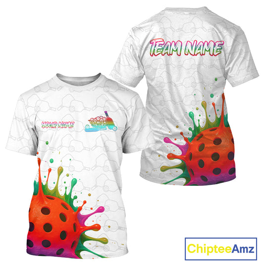 Men's Splashed Color Pickleball T-Shirt Custom Red 3D Pickleball Tournament Jerseys NYN0916