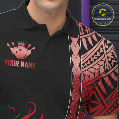 Male athlete wearing tribal bowling polo at tournament, personalized bowling jersey