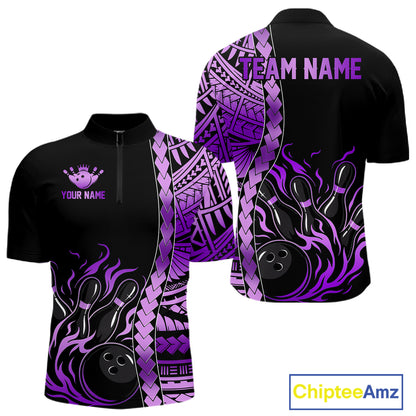 Men's purple tribal bowling quarter-zip, performance bowling apparel