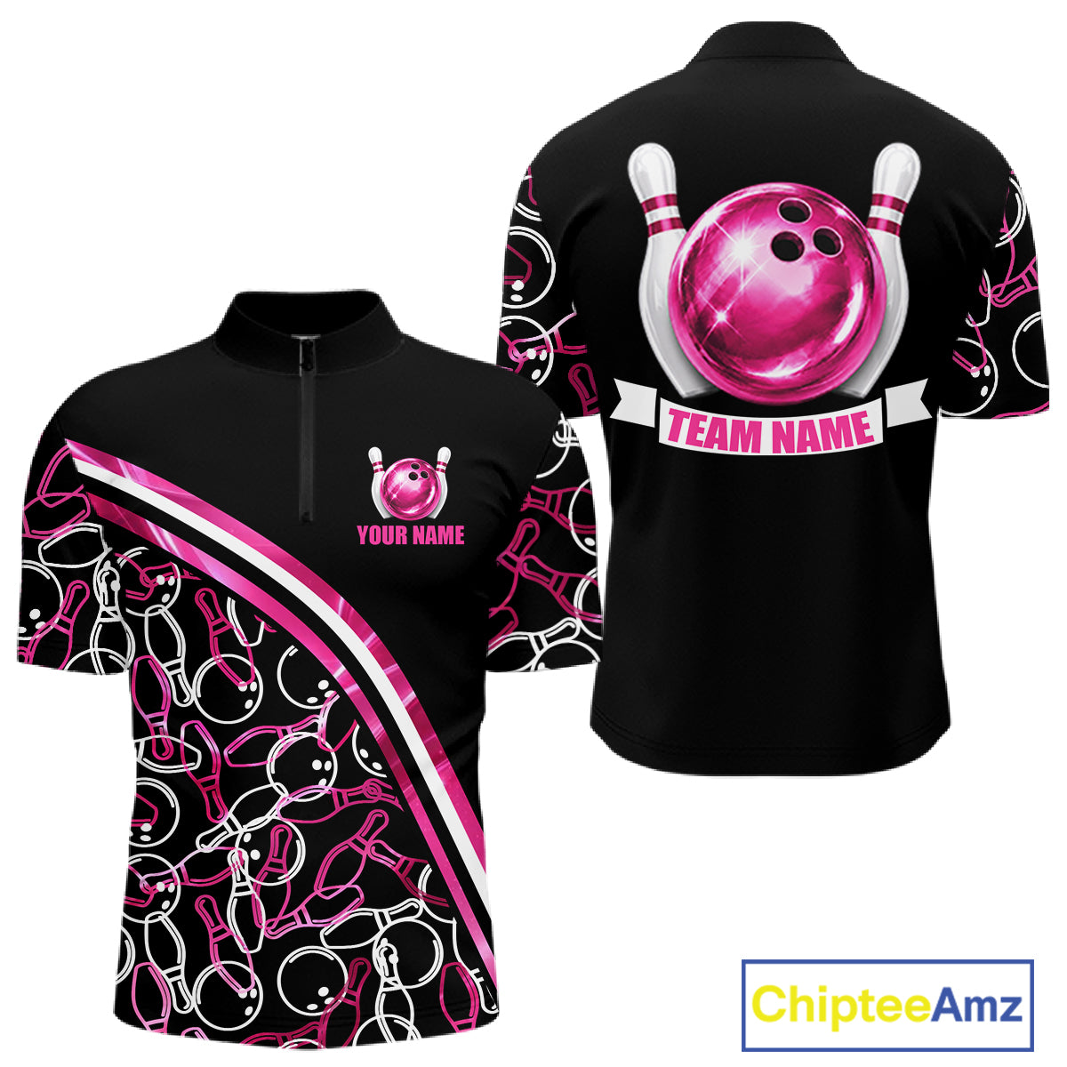 Men's holographic bowling quarter-zip, reflective bowling tournament apparel