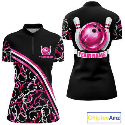 Women's holographic bowling quarter-zip, premium personalized bowling jersey
