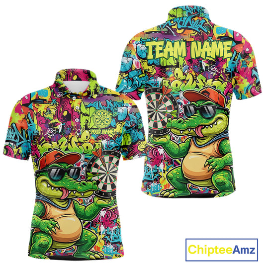 Cool Crocodile Dartboard Graffiti Darts Polo Shirt For Men Custom Funny Dart Jerseys NYN1852