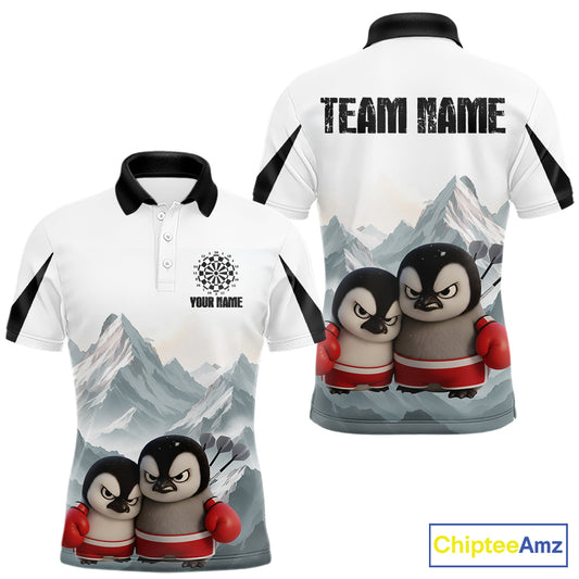 Boxing Fierce Penguin Duo Couple Men Darts Polo Shirt Custom Funny Dart Team Jerseys NYN2357